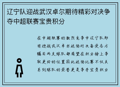 辽宁队迎战武汉卓尔期待精彩对决争夺中超联赛宝贵积分