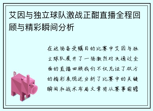 艾因与独立球队激战正酣直播全程回顾与精彩瞬间分析